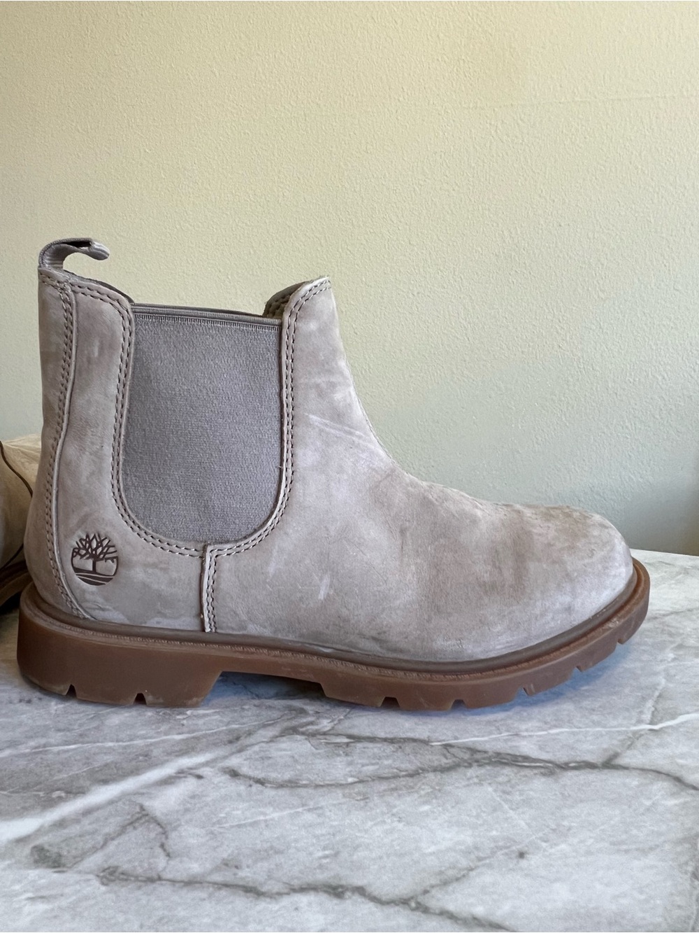 Timberland Womens Size 6 Linden Woods Taupe Gray Nubuck Chelsea Boots Shoes